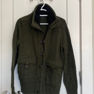Army green bomber style knit sweater